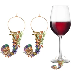 2 PCS Letter J Diamond Wine Glass Charms Diamond Painting Drink Markers Tags