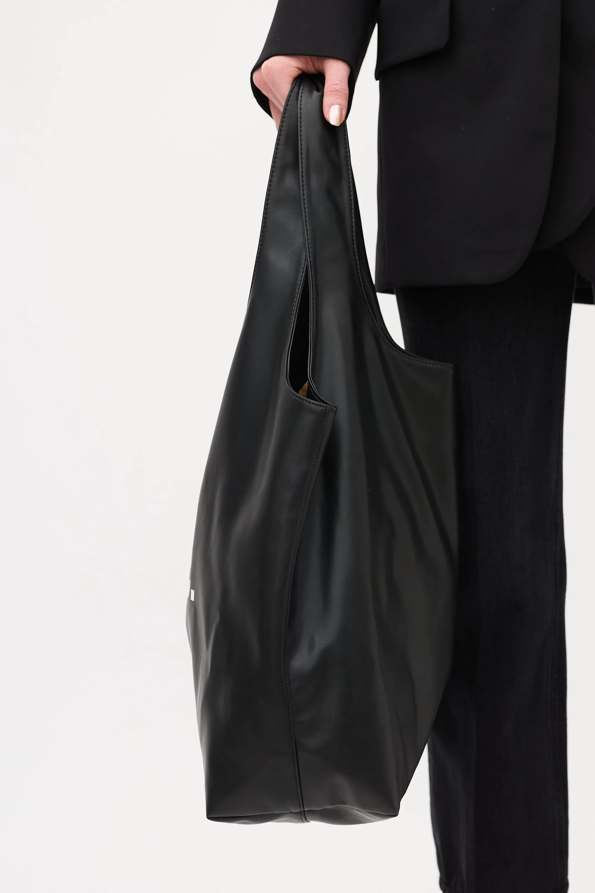 Black Faux Leather Ninon Logo Tote Bag
