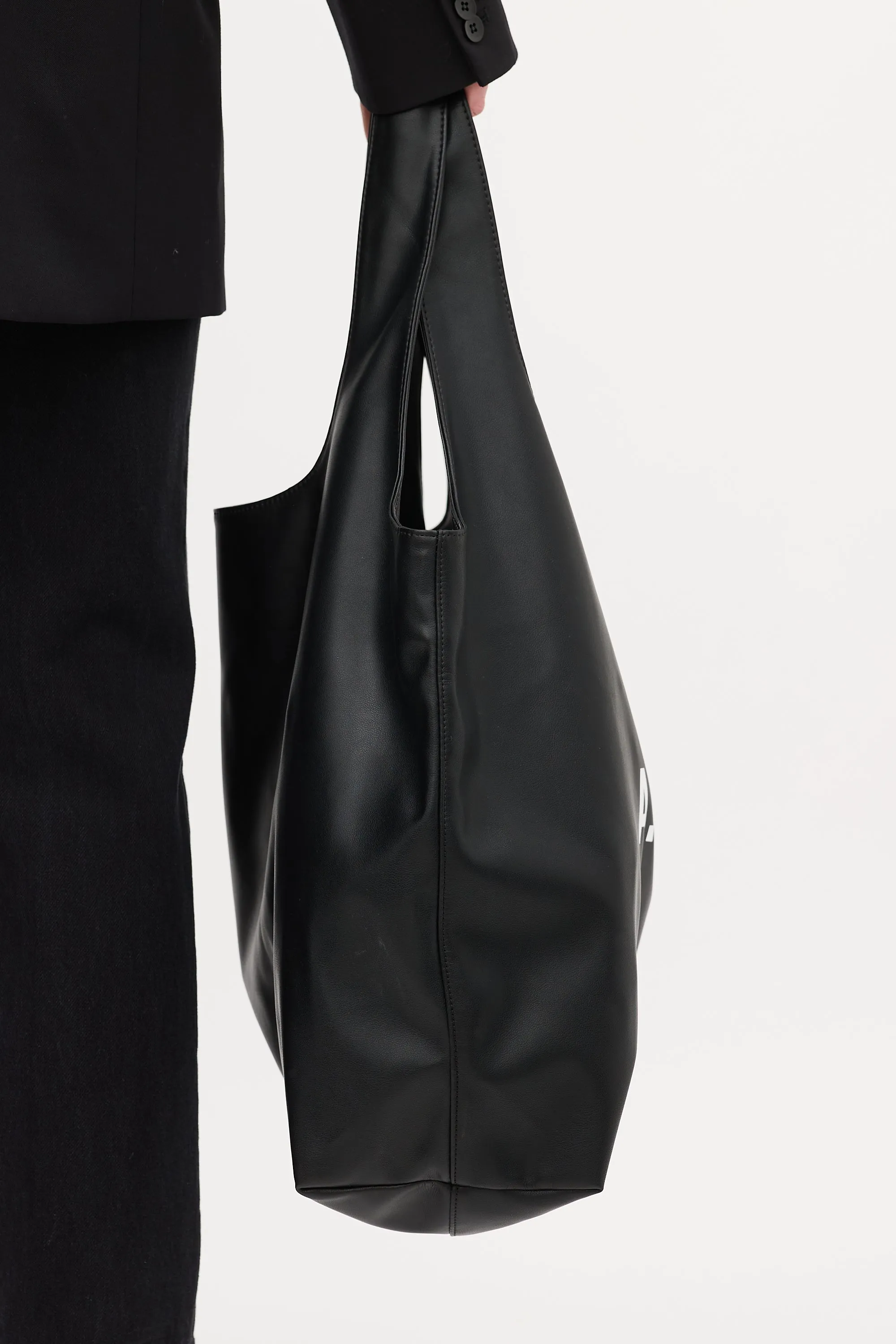 Black Faux Leather Ninon Logo Tote Bag
