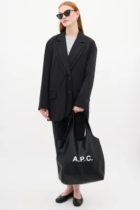 Black Faux Leather Ninon Logo Tote Bag