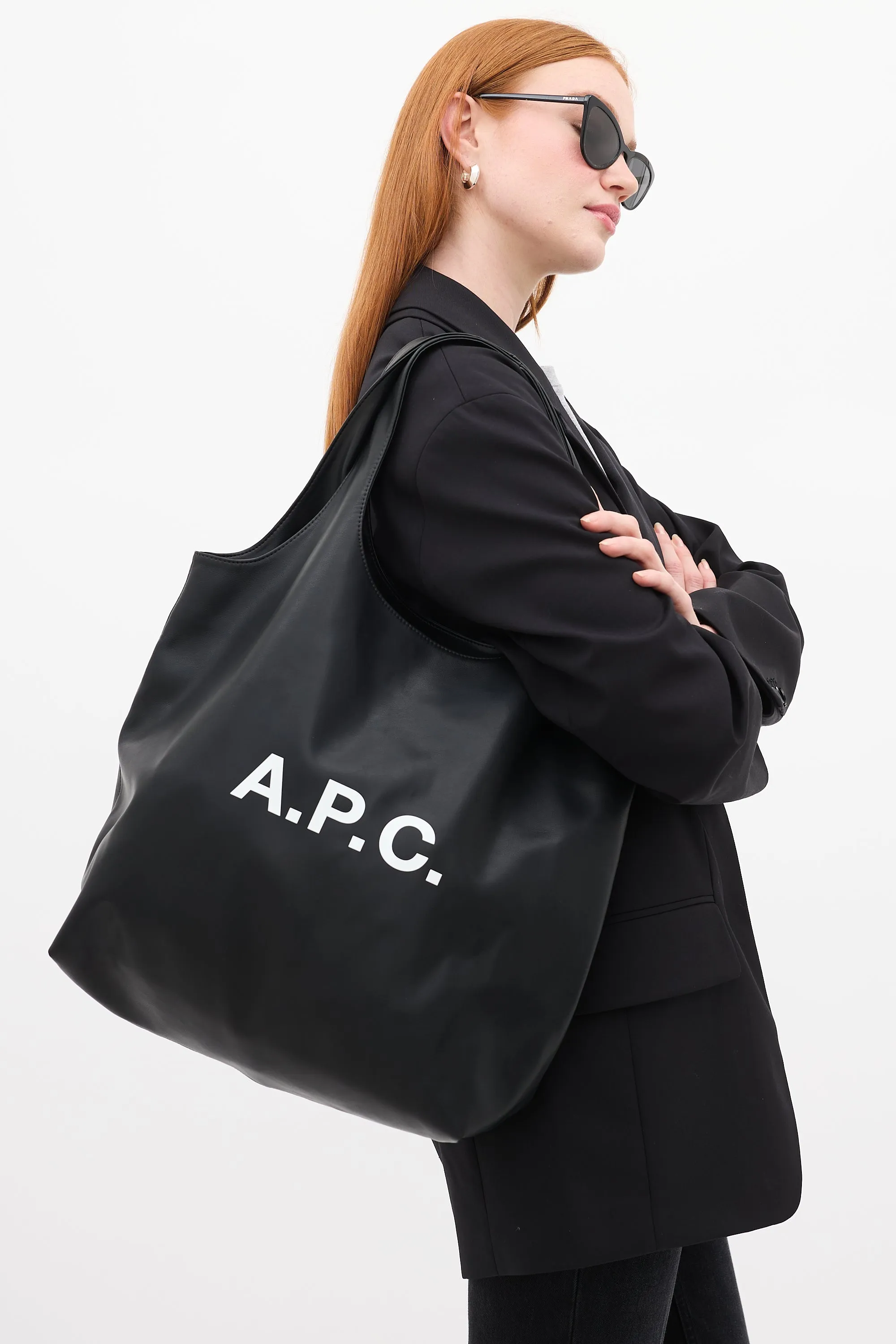 Black Faux Leather Ninon Logo Tote Bag