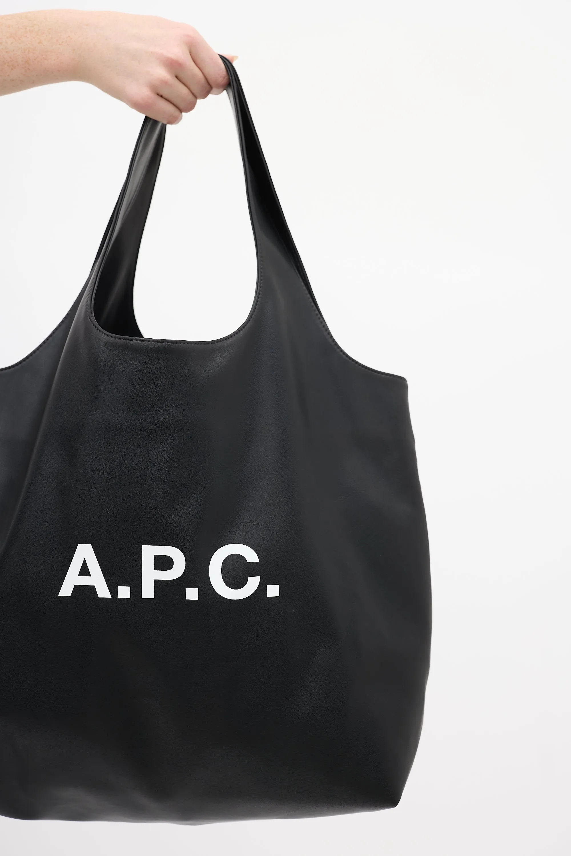 Black Faux Leather Ninon Logo Tote Bag