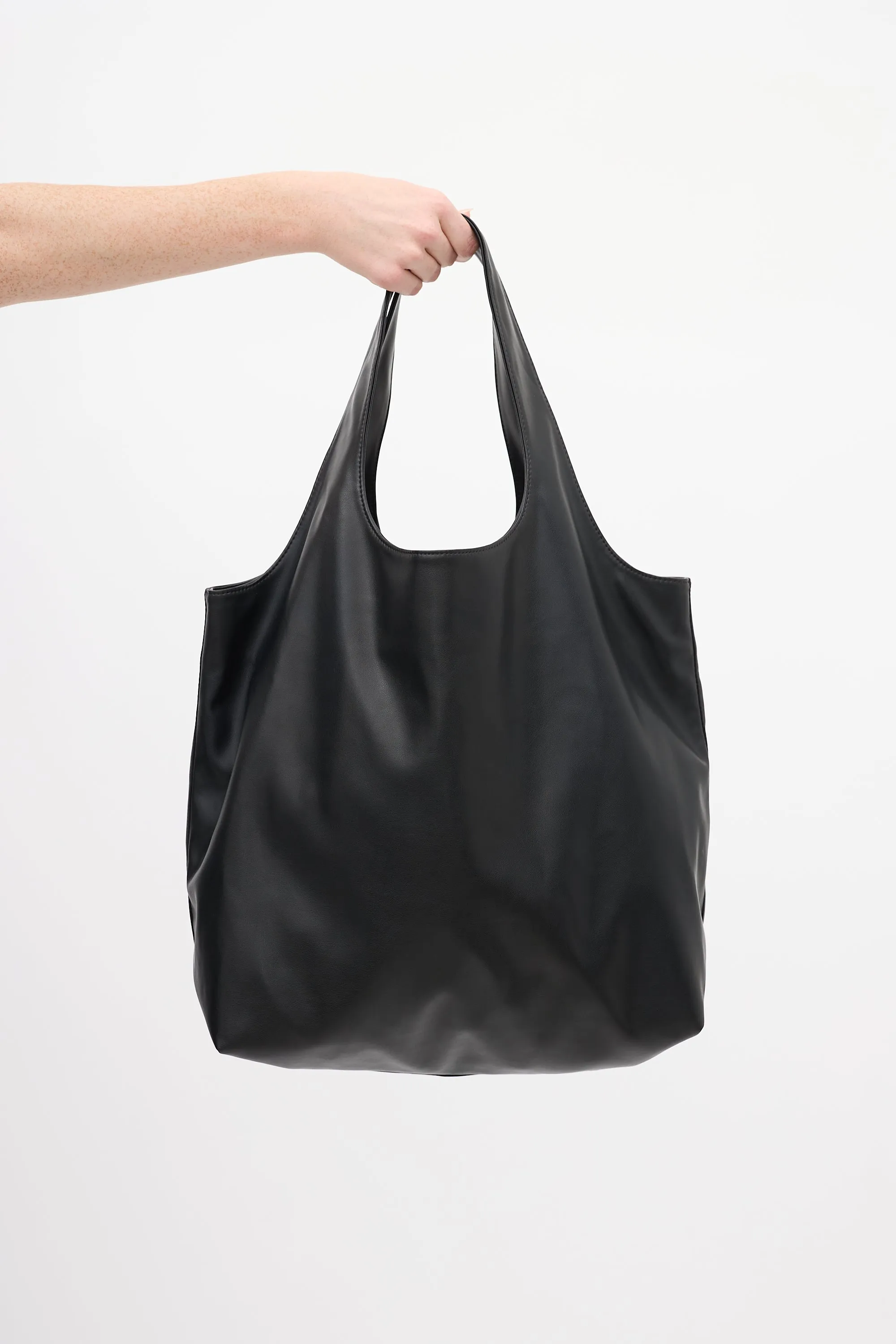 Black Faux Leather Ninon Logo Tote Bag