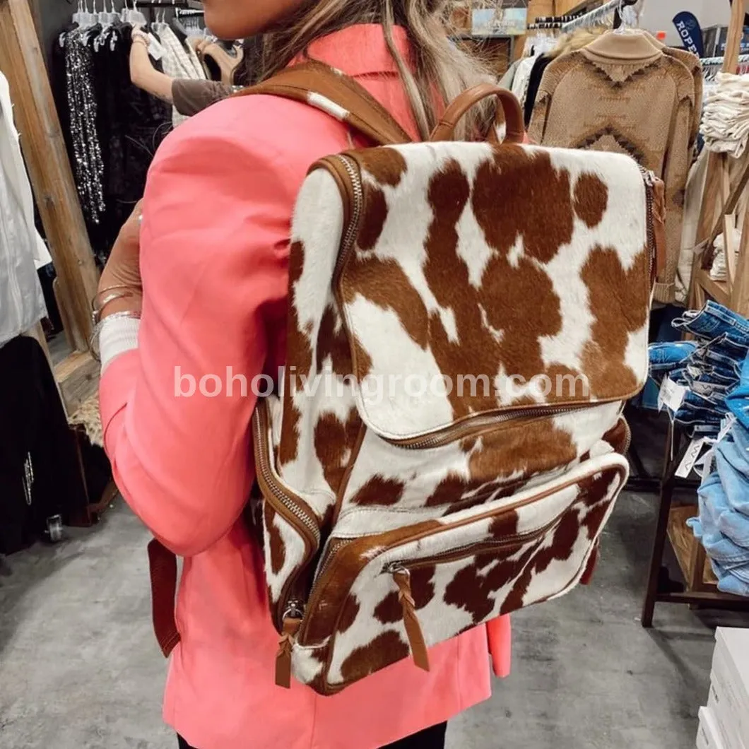 Brown White Cowhide Diaper Bag