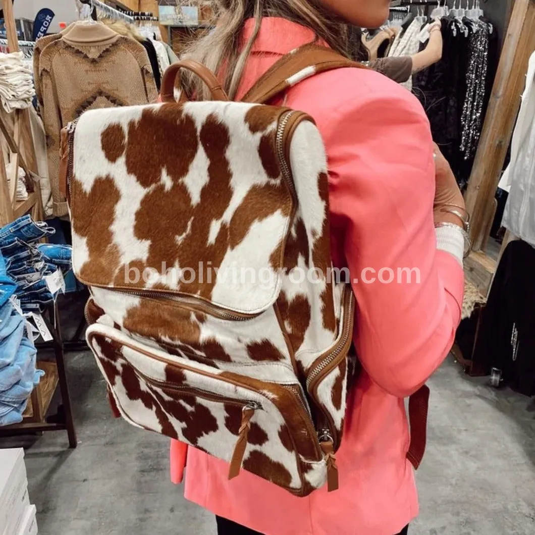 Brown White Cowhide Diaper Bag