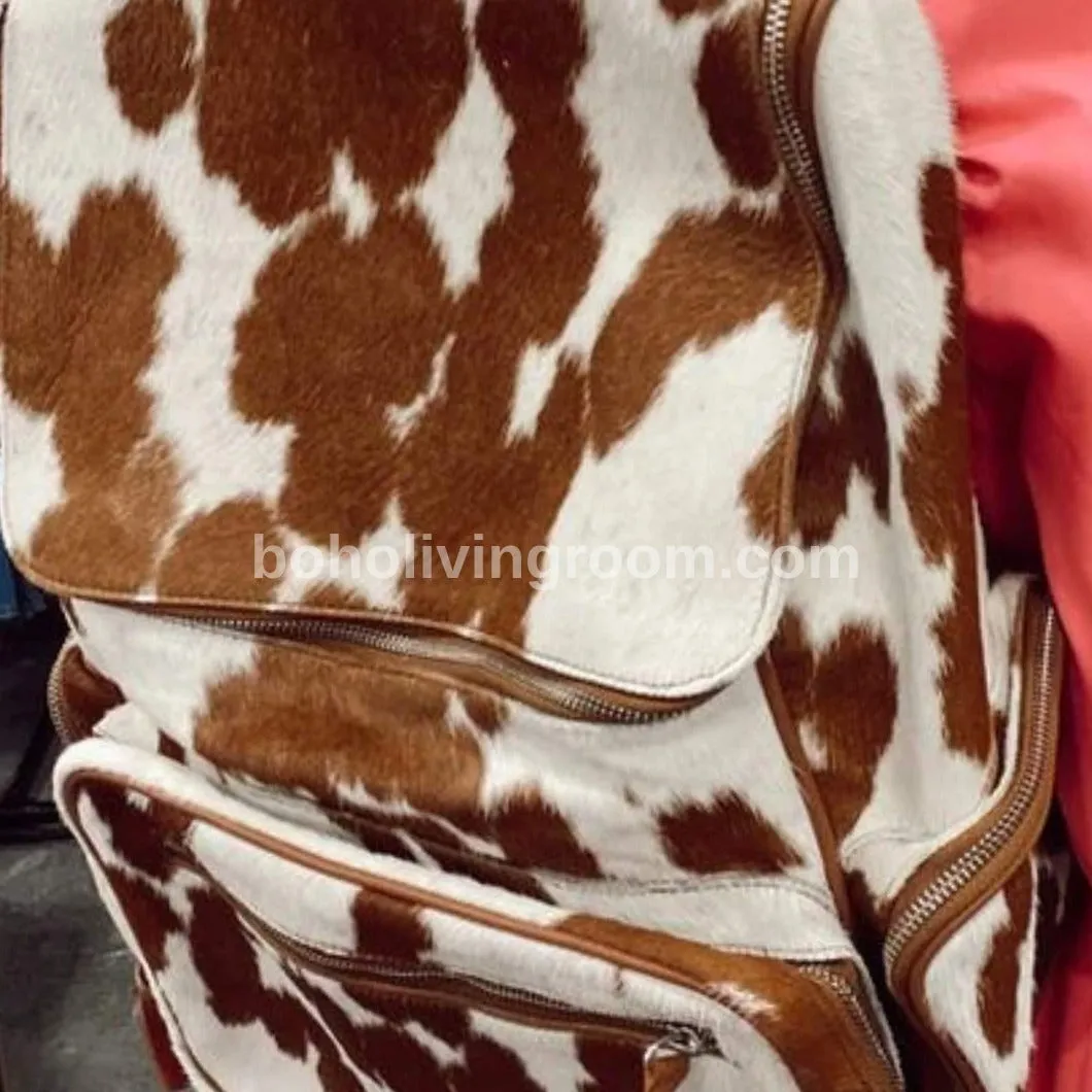 Brown White Cowhide Diaper Bag