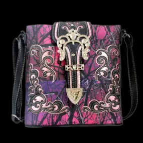 Buckle Messenger Bag - Camo Purple
