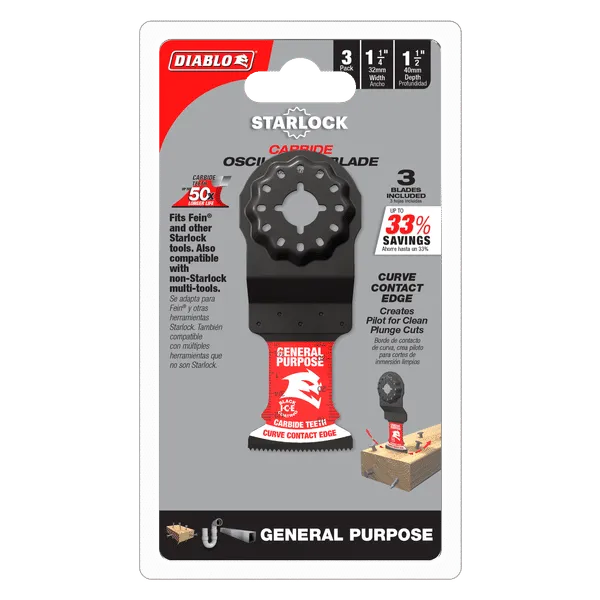 Diablo 1-1/4" AMPED Demo Demon Starlock Carbide Oscillating Blades for General Purpose Cuts - 3/Pack