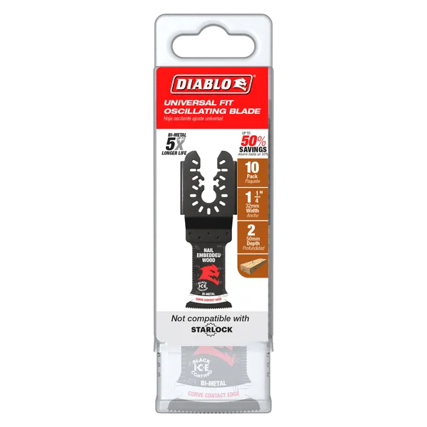 Diablo 1-1/4" Demo Demon Universal Fit Bi-Metal Oscillating Blades for Nail-Embedded Wood - 10/Pack