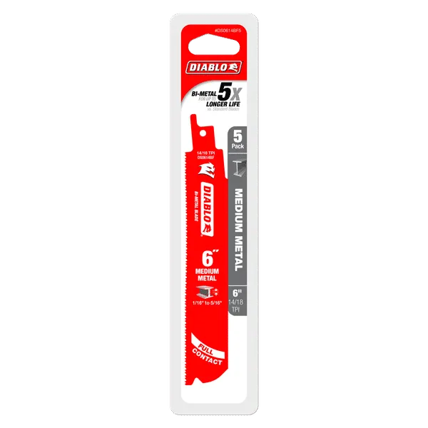 Diablo 6" x 14/18-TPI Bi-Metal Reciprocating Saw Blades for Medium Metal - 5/Pack