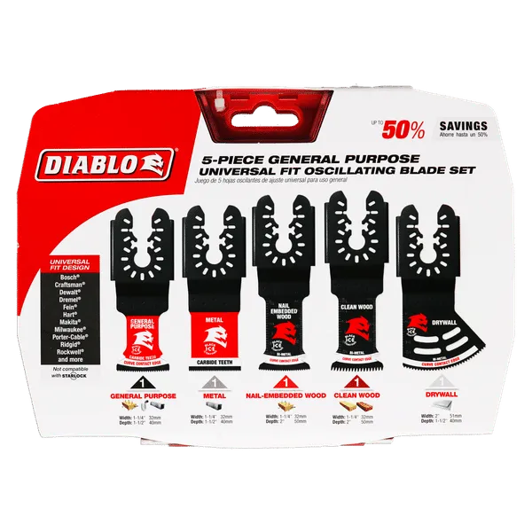 Diablo Universal Fit General Purpose Oscillating Blade Set - 5 Pcs