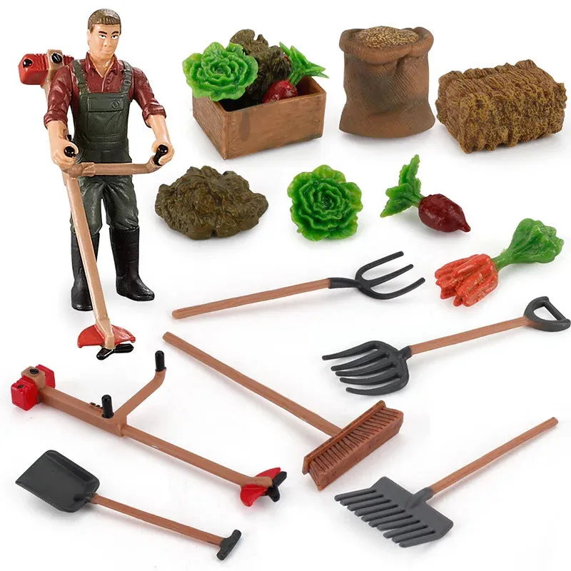 Farm Simulation Playset: Realistic Animal Fence & Tool Figurines