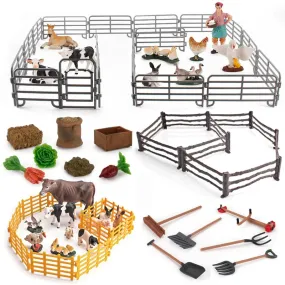 Farm Simulation Playset: Realistic Animal Fence & Tool Figurines