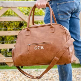 Faux Leather Overnight Bag In Brown