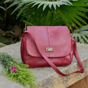 Handcrafted Faux Leather Women's Maroon Sling Bag