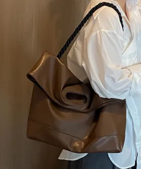 Handmade Brown Large Capacity Faux Leather Satchel Handbag ML2178