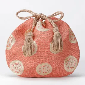 Nishijin-ori Small Drawstring Bag - Wheel-shaped Treasure / Rose -,  Made in Kyoto, Japan,  Japanese traditional craft purse