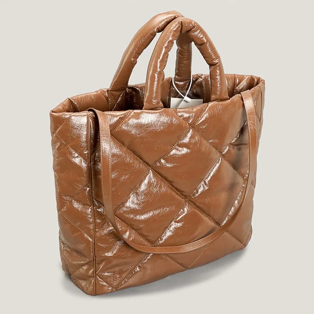 Quilted Faux-Leather Large Padded Tote Bag