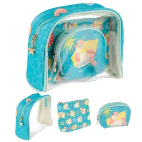 Set of 3 Handy Make Up Toilette Vanity Wash Bag Set - Tropical Unicorn