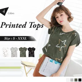 SHORT SLEEVE STAR PRINTED TOPS