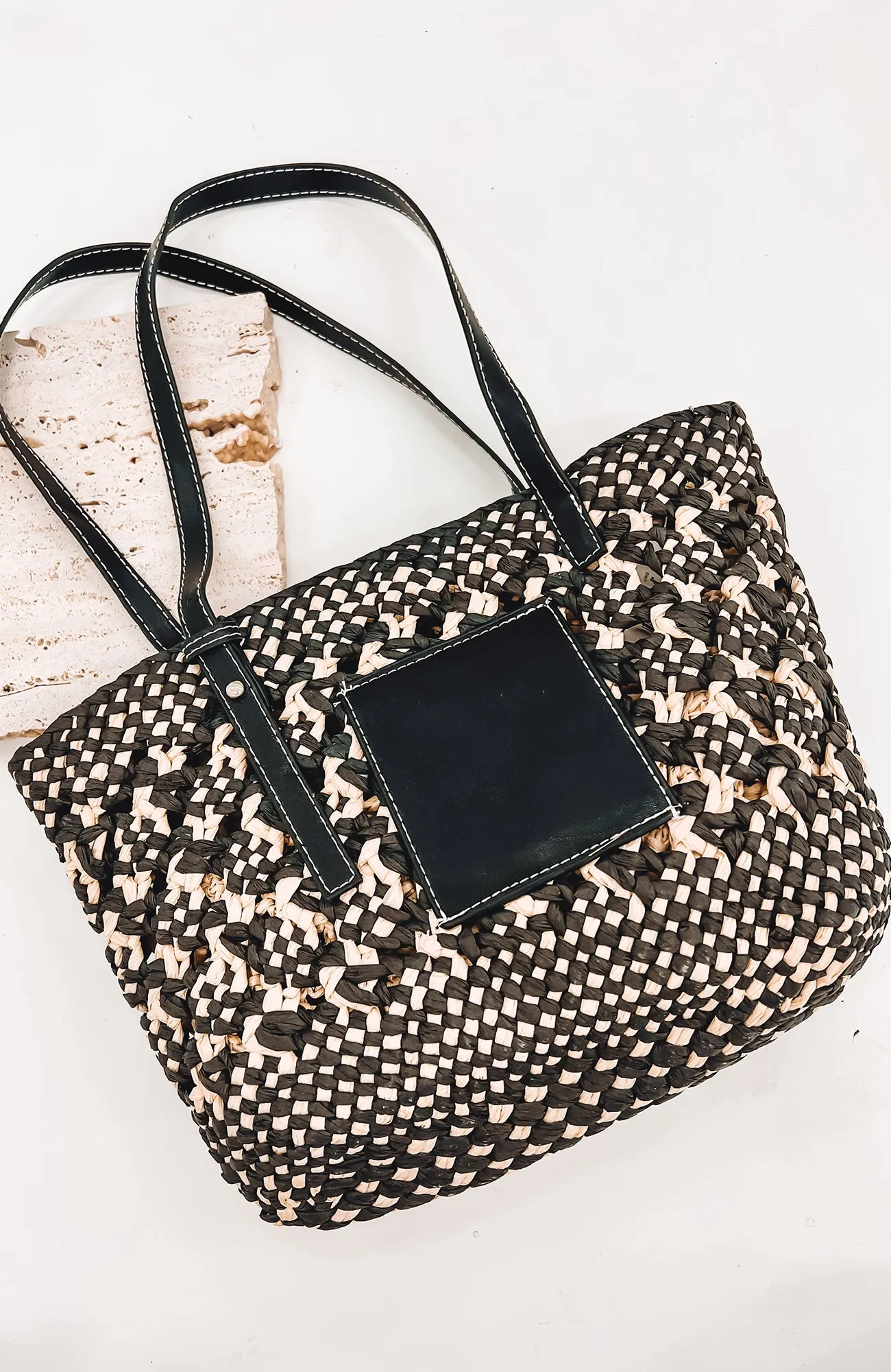 Tanner Woven Straw Bag Black
