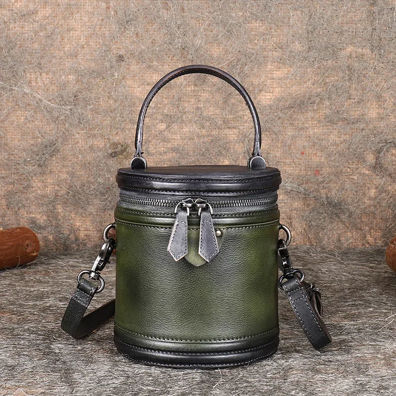 Vintage Womens Genuine Leather Crossbody Bucket Bag Handbags for Women
