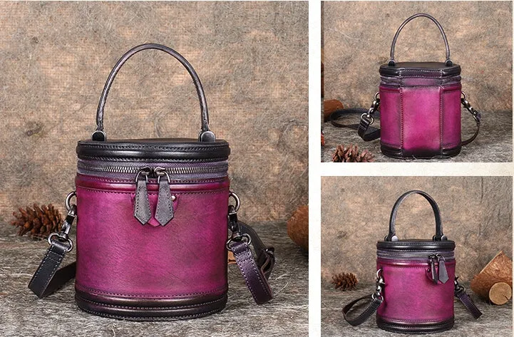 Vintage Womens Genuine Leather Crossbody Bucket Bag Handbags for Women