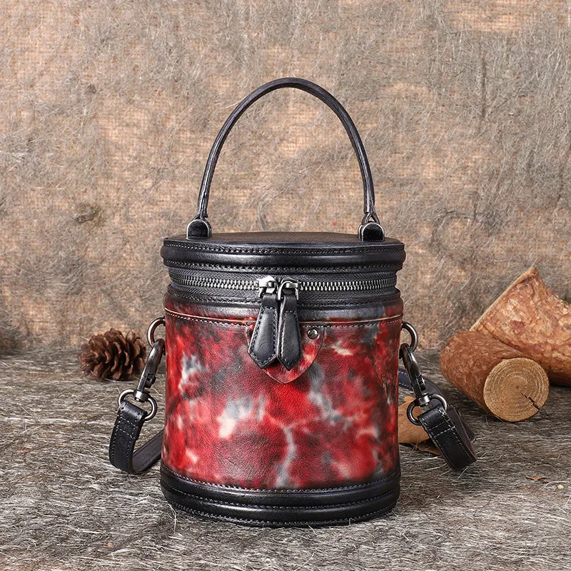 Vintage Womens Genuine Leather Crossbody Bucket Bag Handbags for Women