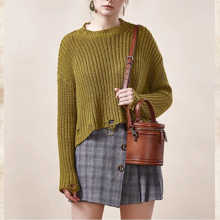 Vintage Womens Genuine Leather Crossbody Bucket Bag Handbags for Women
