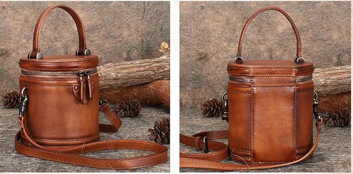 Vintage Womens Genuine Leather Crossbody Bucket Bag Handbags for Women