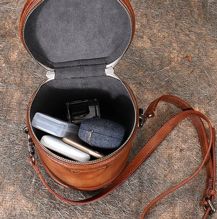 Vintage Womens Genuine Leather Crossbody Bucket Bag Handbags for Women