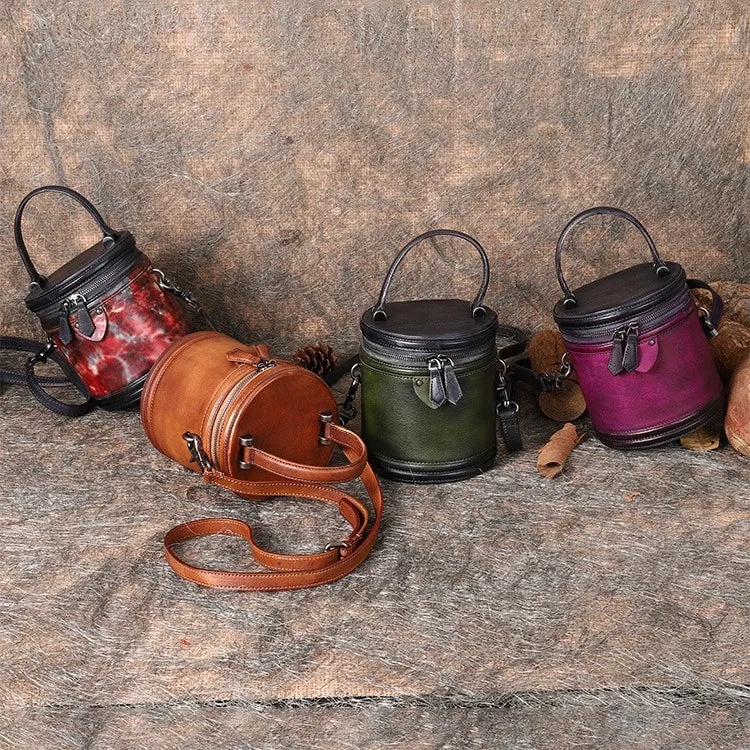 Vintage Womens Genuine Leather Crossbody Bucket Bag Handbags for Women