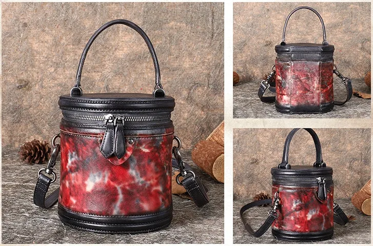 Vintage Womens Genuine Leather Crossbody Bucket Bag Handbags for Women